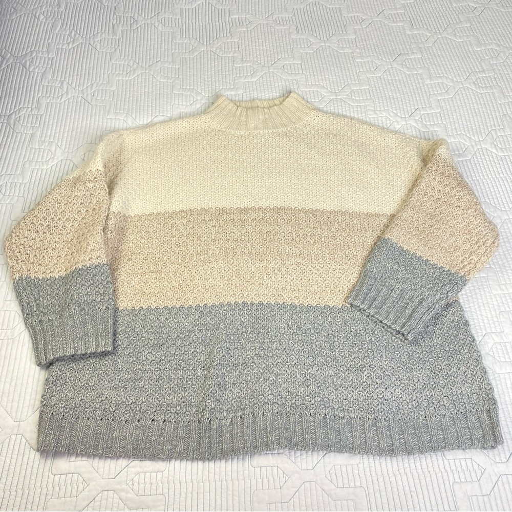 J Jill Cream Neutral Multi Color Block Mock Neck Sweater 2X NEW